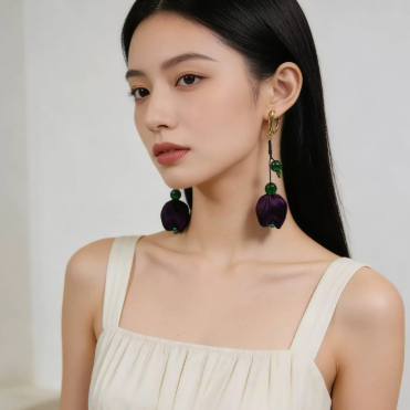 Flower Bud  Drop Earrings