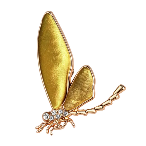 Xiangyunsha dragonfly brooch in sapphire blue with gold-tone frame and crystal rhinestones