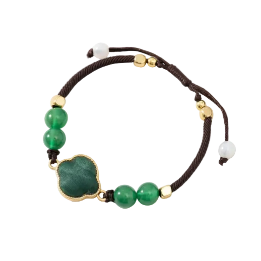 Gambiered Canton Gauze Four-Leaf Clover Bracelet – Red, flat lay