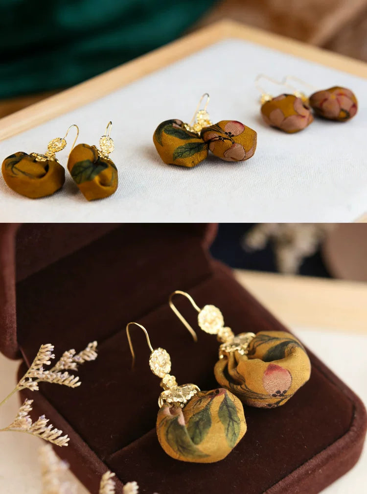 Fabric Ball Drop Earrings