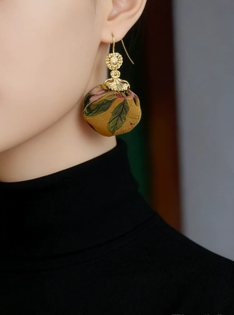 Fabric Ball Drop Earrings