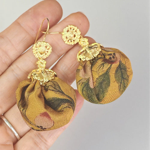 Fabric Ball Drop Earrings