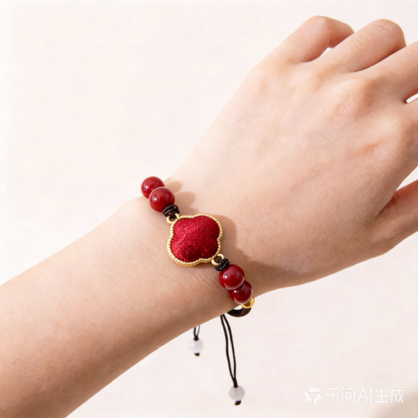 Gambiered Canton Gauze Four-Leaf Clover Bracelet – Green, flat lay